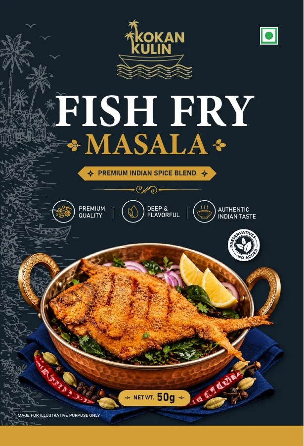 Kokan Kulin Fish Fry Masala packaging artwork